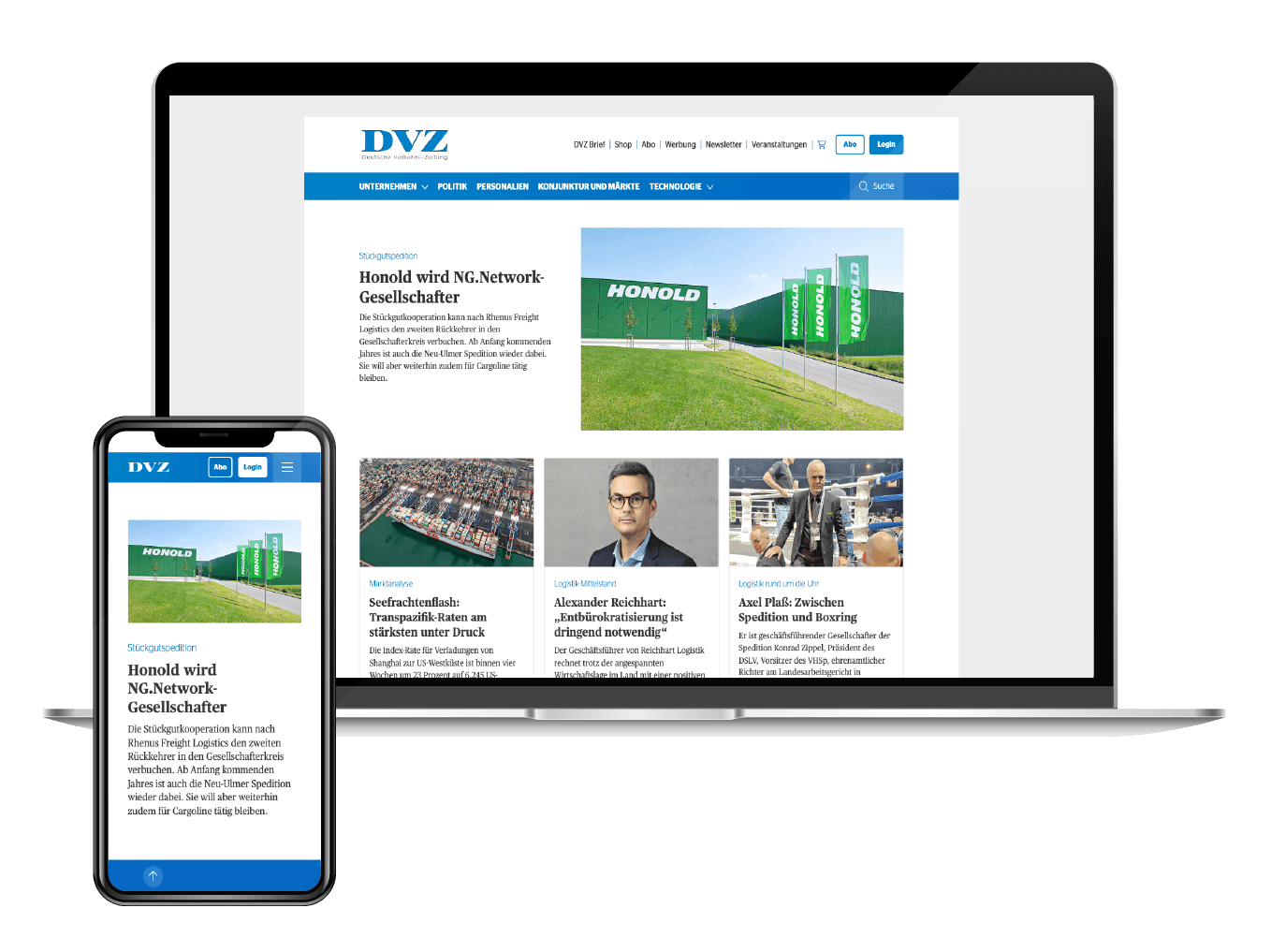 Mockup: DVZ-Startseite auf Laptop und Smartphone