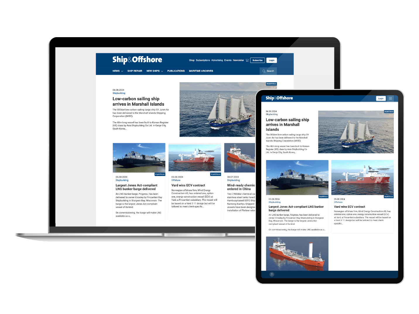 Mockup: Ship and Offshore-Startseite auf Laptop und Tablet